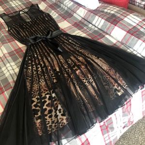 Cache Elegant Black with Leopard Print Dress